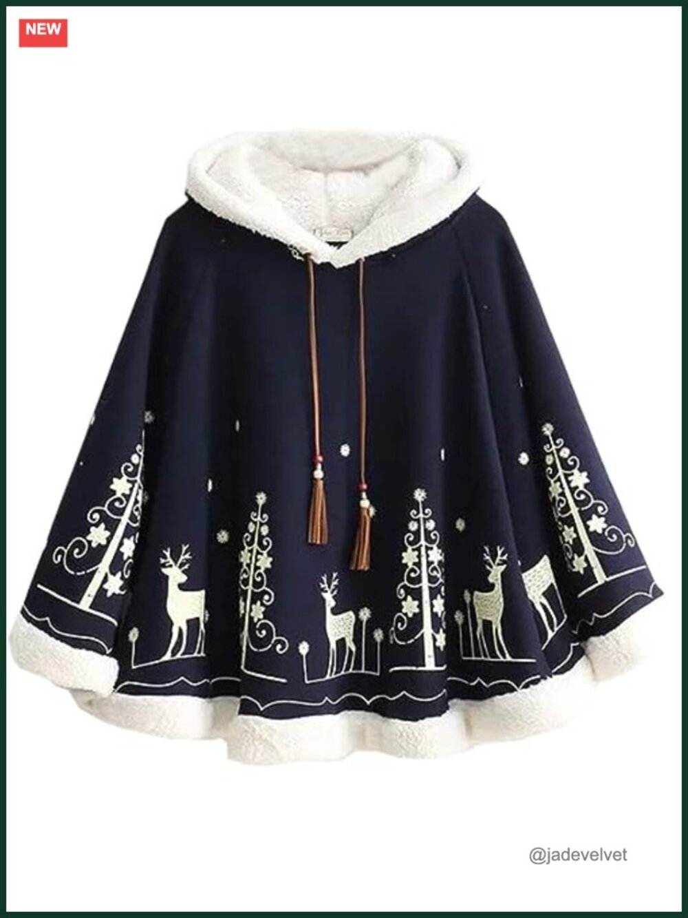 Fleece Lined Hooded Poncho Cape Cloak Coat Batwing Sleeve Pullover